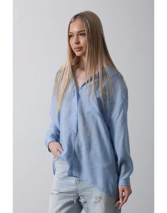 Cepli Oversize Gömlek - Koyu Mavi