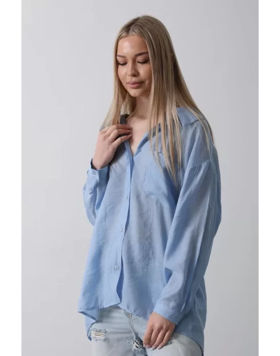 Cepli Oversize Gömlek - Koyu Mavi