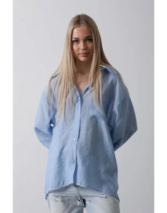 Cepli Oversize Gömlek - Koyu Mavi