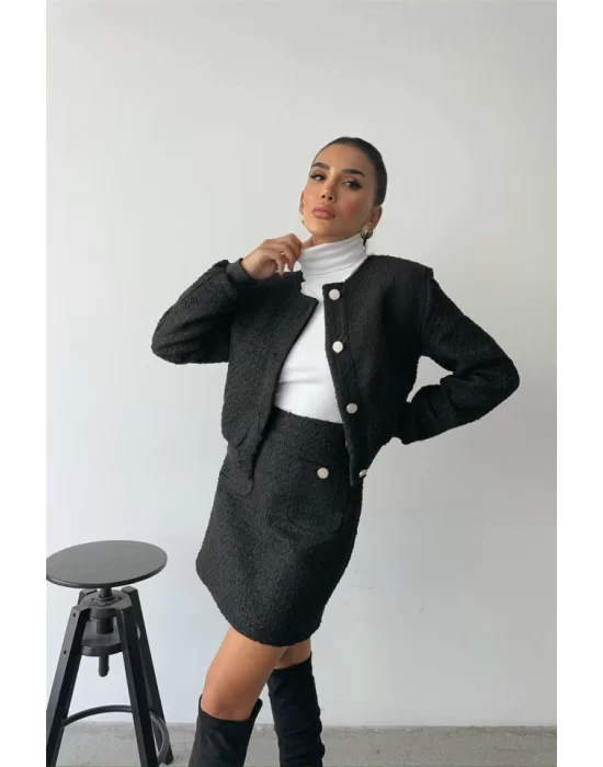 CHANEL CROP CEKET-KISA ETEK TAKIM - Siyah