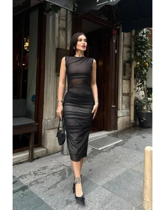 Cindy Transparan Tül Elbise 2683-8