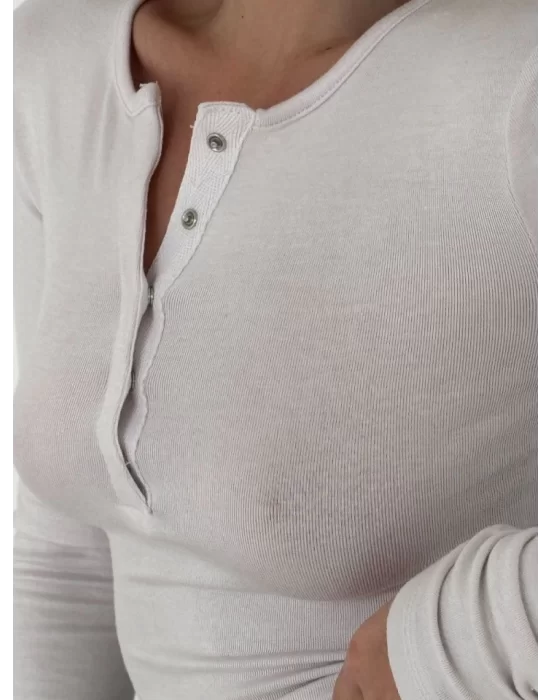 Cıt Cıt Detaylı Uzun Kollu Crop - Beyaz