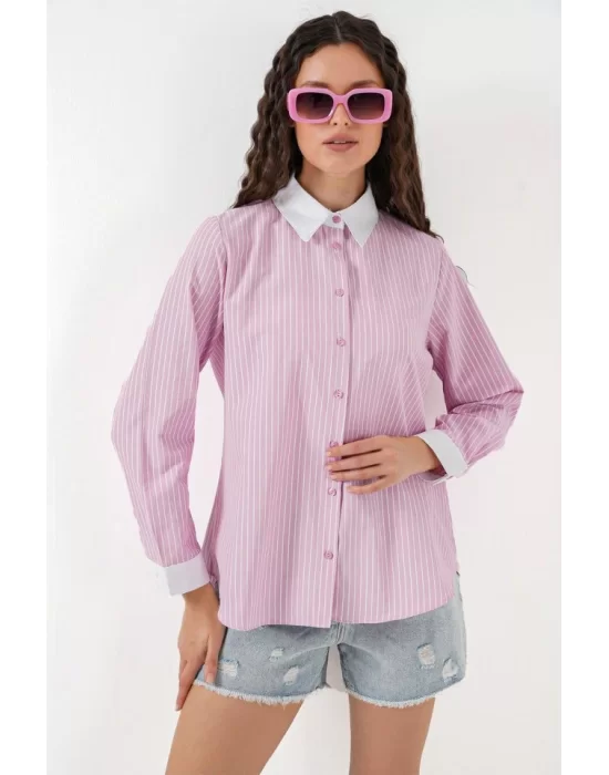 Çizgili Gömlek 20288 - Pembe