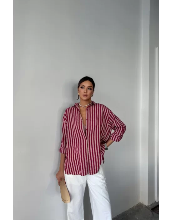ÇİZGİLİ GÖMLEKKETEN - Bordo