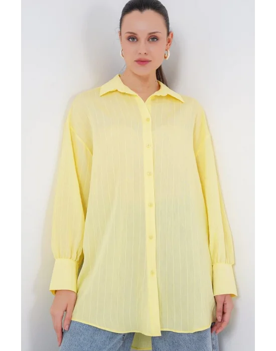 Çizgili Uzun Gömlek Tunik 5963 - Sarı