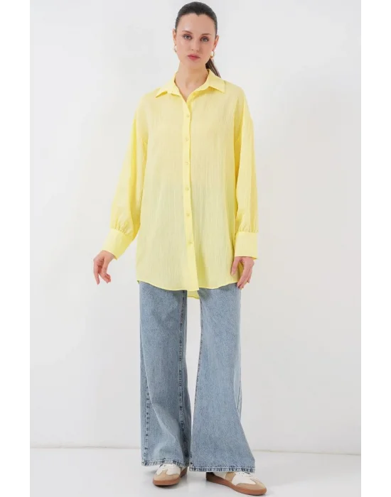 Çizgili Uzun Gömlek Tunik 5963 - Sarı