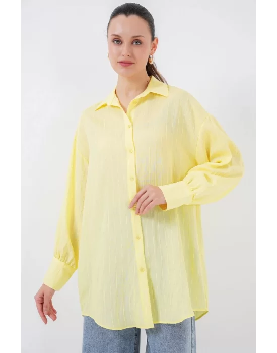 Çizgili Uzun Gömlek Tunik 5963 - Sarı