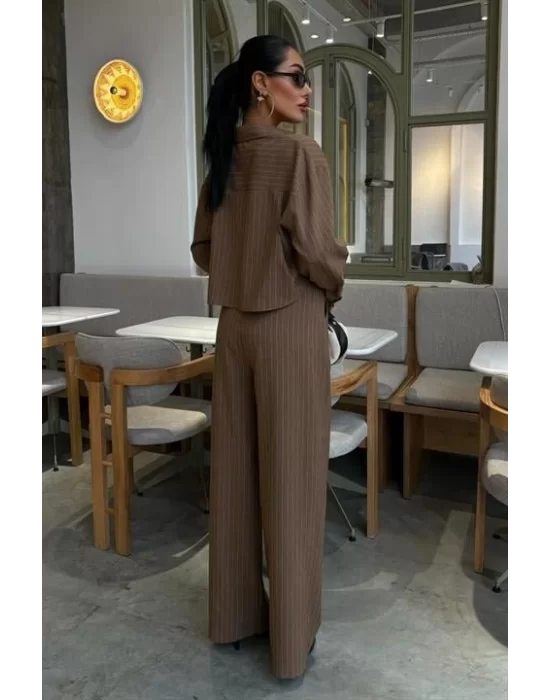 Crop Gömlekli Çizgili Takım 10080