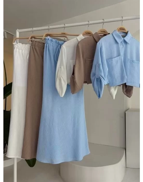 Crop Gömlekli Ve Eteği Büzgülü Tasarım Takım 10201