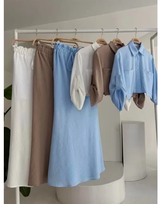 Crop Gömlekli Ve Eteği Büzgülü Tasarım Takım 10201