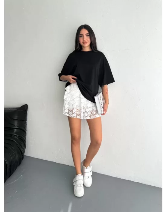 Dantel Şortlu Etek - Beyaz