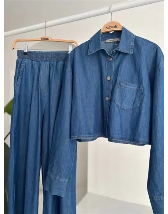 Denim Gömlek Plazzo Pantolon Takım 10163-08