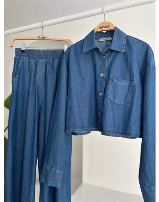 Denim Gömlek Plazzo Pantolon Takım 10163-08