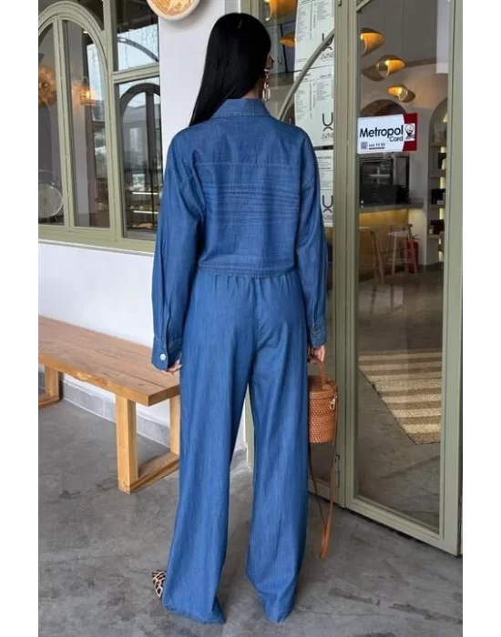 Denim Gömlek Plazzo Pantolon Takım 10163-08