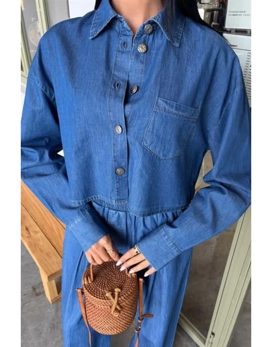 Denim Gömlek Plazzo Pantolon Takım 10163-08