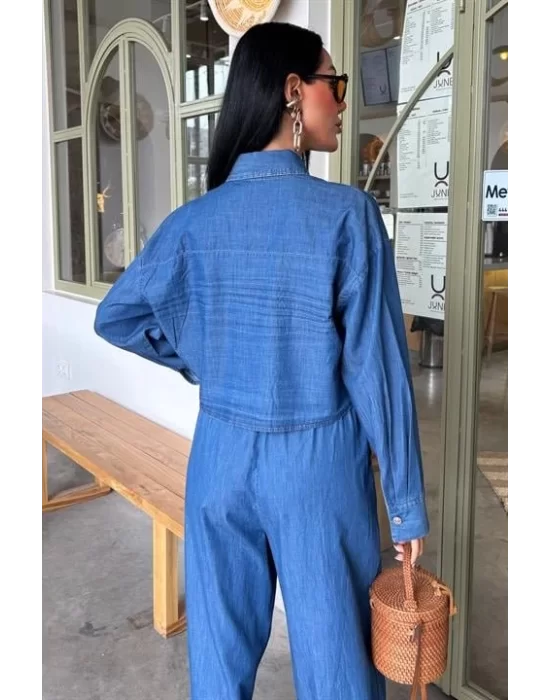 Denim Gömlek Plazzo Pantolon Takım 10163-08
