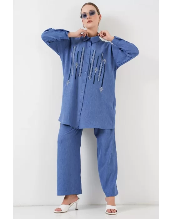 Desenli Tunik Pantolon İkili Takım 6720 - İndigo