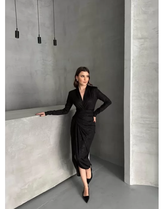 Drape Detaylı Midi Elbise