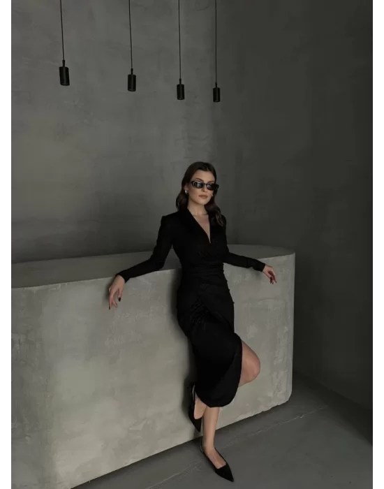 Drape Detaylı Midi Elbise