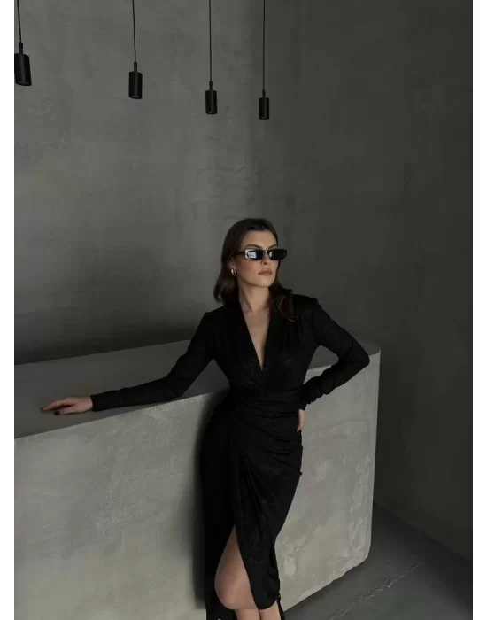 Drape Detaylı Midi Elbise