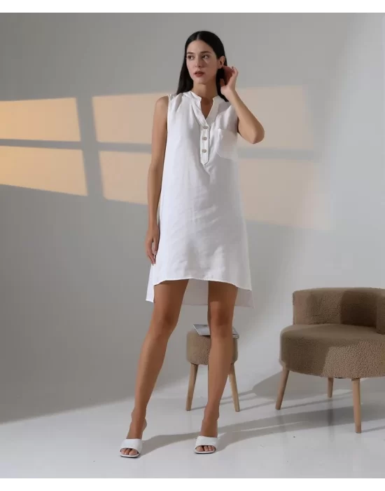 Düğme Detaylı Mini Elbise