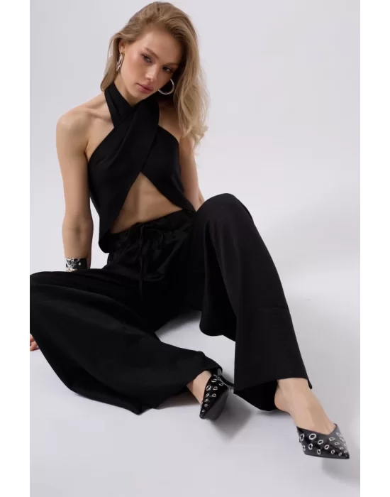 Düşük Bel Oversize Keten Pantolon