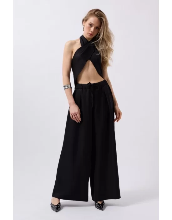 Düşük Bel Oversize Keten Pantolon