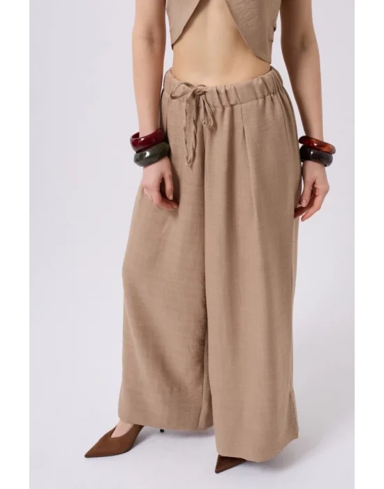 Düşük Bel Oversize Keten Pantolon