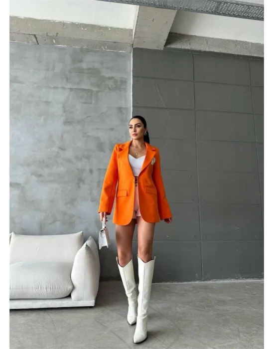 ELLO ETİKETLİ ÇENGELLİ İĞNE DETAYLI CEKET - Orange