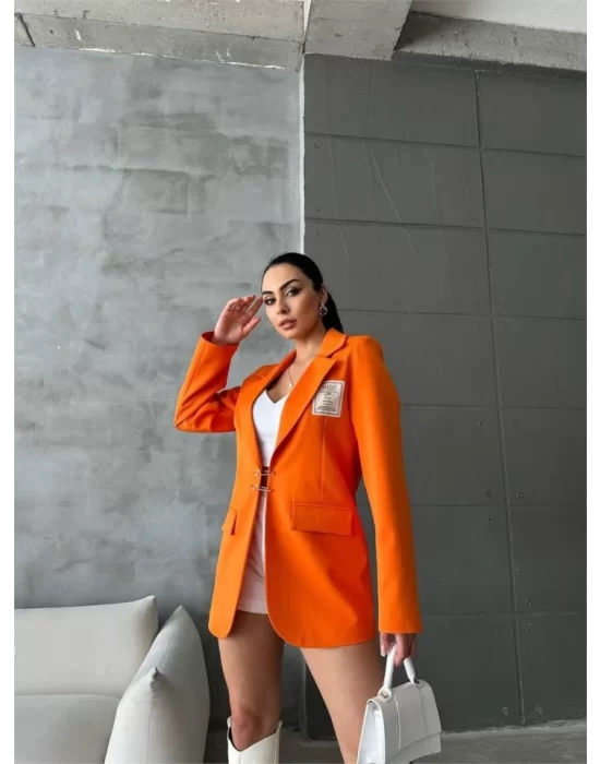 ELLO ETİKETLİ ÇENGELLİ İĞNE DETAYLI CEKET - Orange