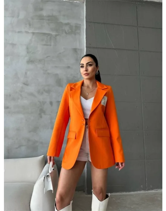 ELLO ETİKETLİ ÇENGELLİ İĞNE DETAYLI CEKET - Orange