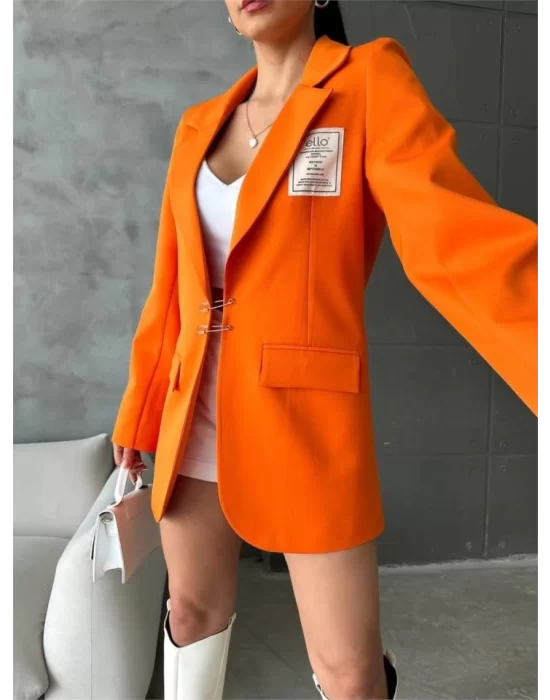 ELLO ETİKETLİ ÇENGELLİ İĞNE DETAYLI CEKET - Orange