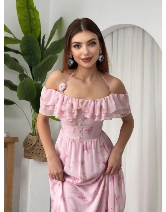 Elmi Çiçek Detaylı Elbise