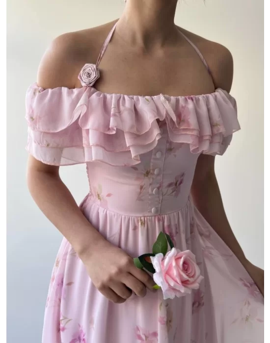 Elmi Çiçek Detaylı Elbise