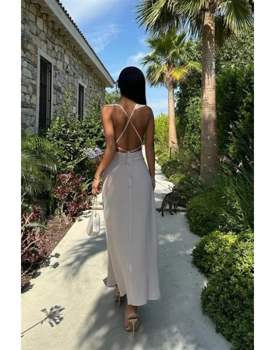 Emaline Sırt Dekolteli Şifon Elbise 2465-08