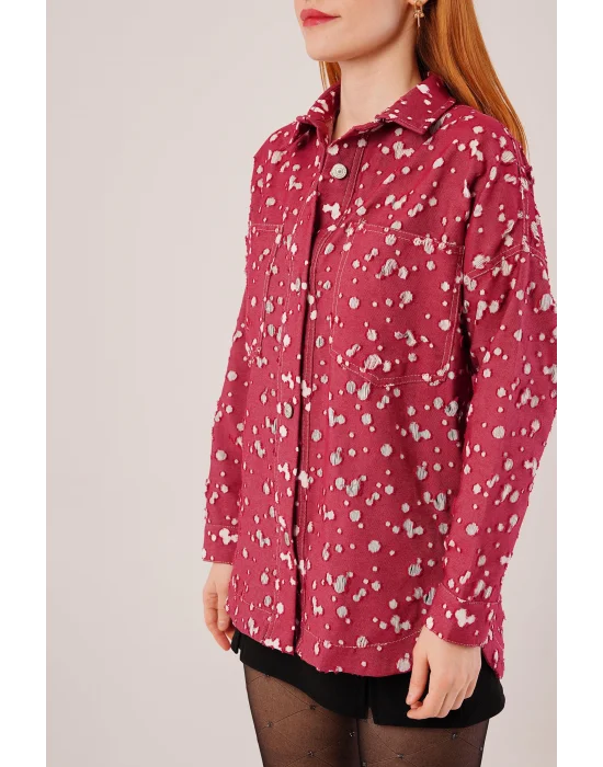 Eskitme Görünümlü Denim Bordo Gömlek