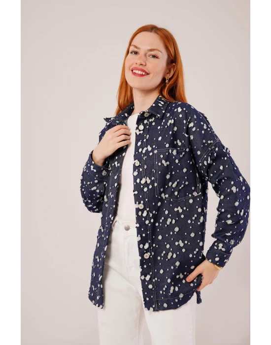 Eskitme Görünümlü Denim Mavi Gömlek