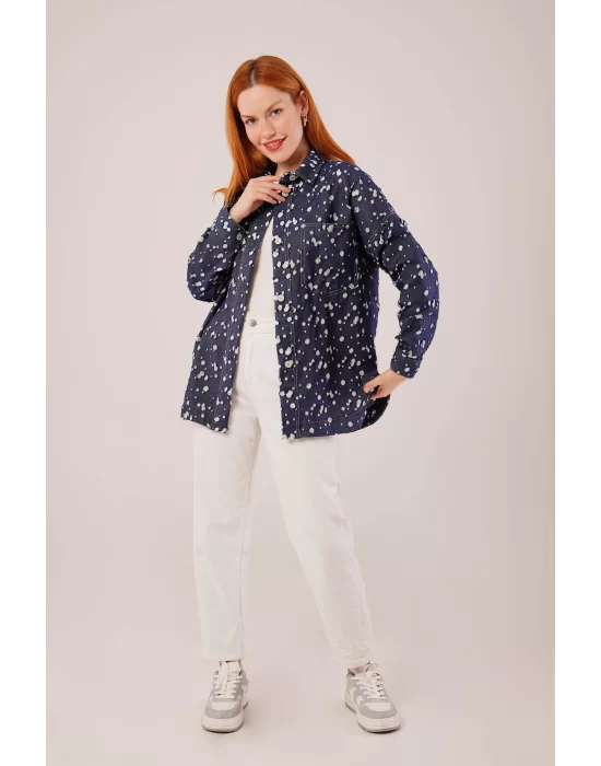 Eskitme Görünümlü Denim Mavi Gömlek