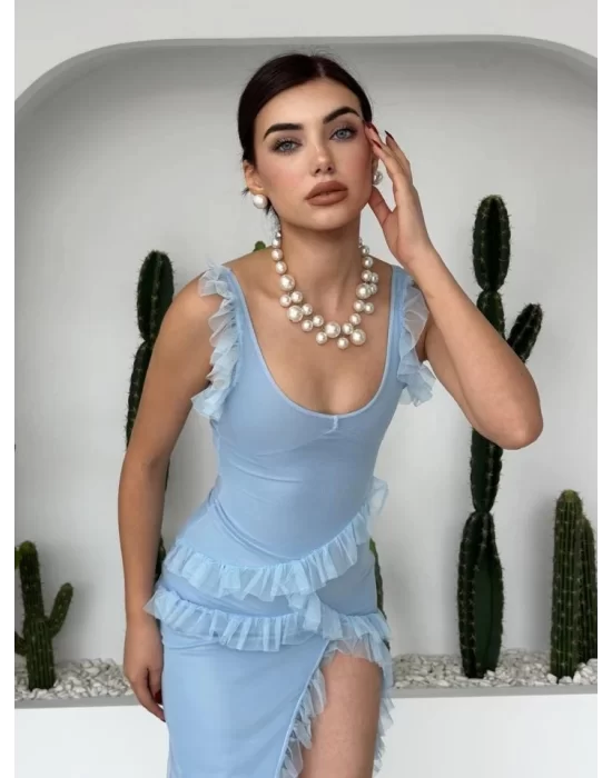 Felix Yırtmaçlı Midi Tül Elbise