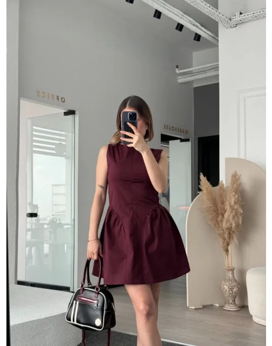 Fermuar Detaylı Mini Elbise - Kahve