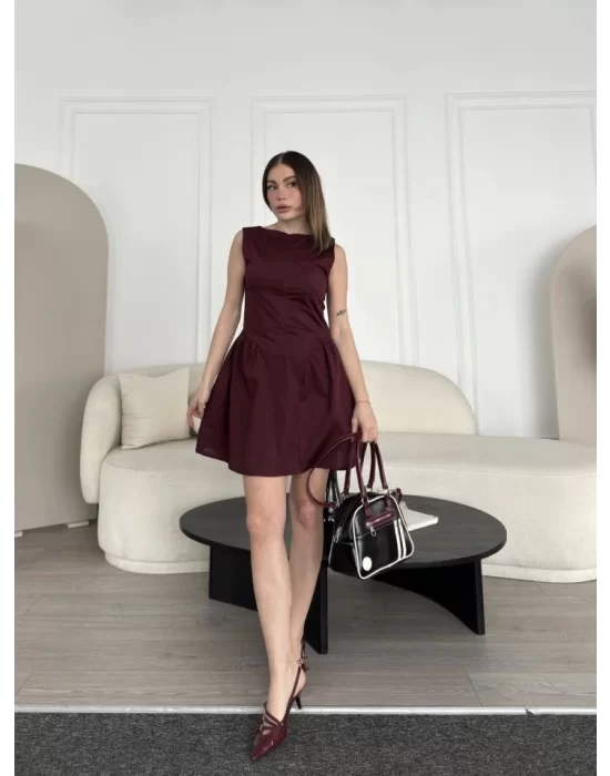 Fermuar Detaylı Mini Elbise - Kahve
