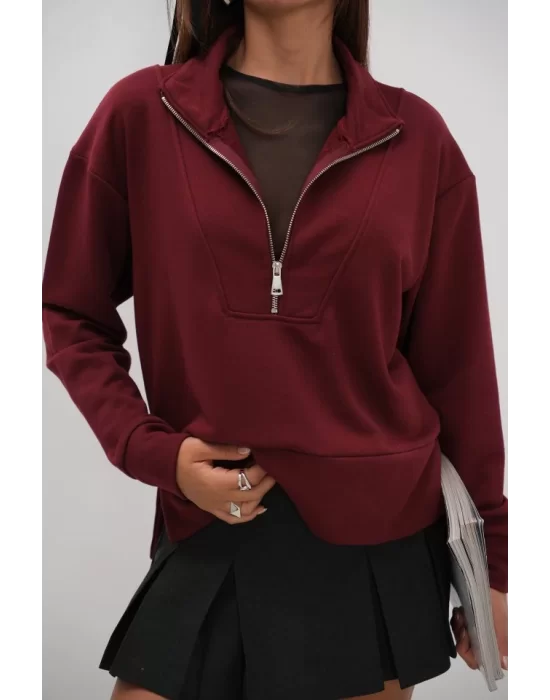 Fermuar Ve Dikiş Detaylı Sweatshirt