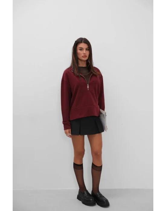Fermuar Ve Dikiş Detaylı Sweatshirt