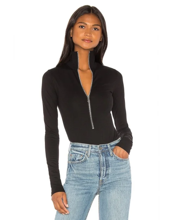 Fermuarlı Uzun Kollu Bodysuit