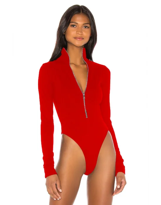 Fermuarlı Uzun Kollu Bodysuit