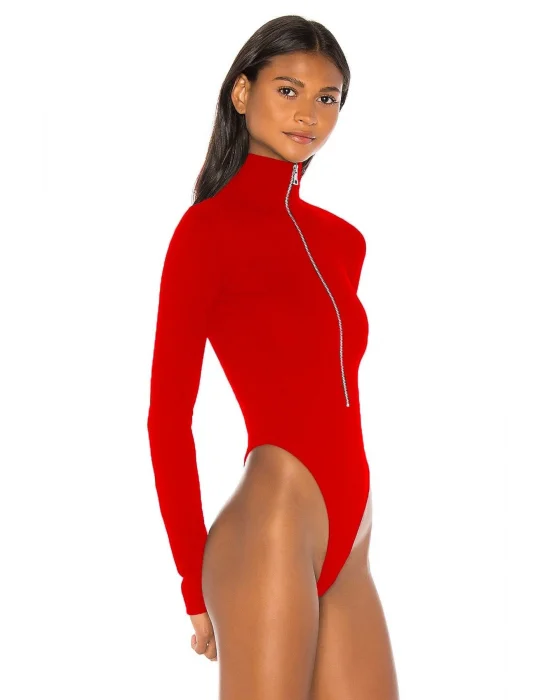 Fermuarlı Uzun Kollu Bodysuit