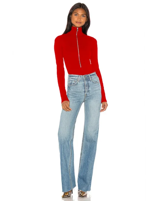 Fermuarlı Uzun Kollu Bodysuit