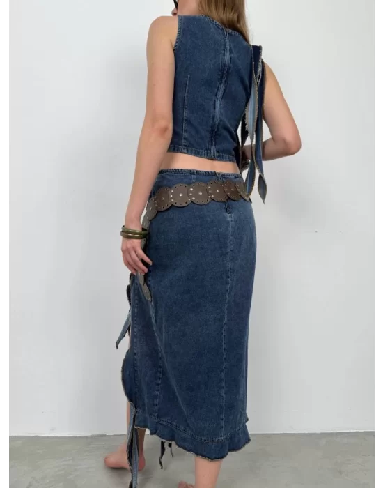 Fırfır Detay Denim Bluz
