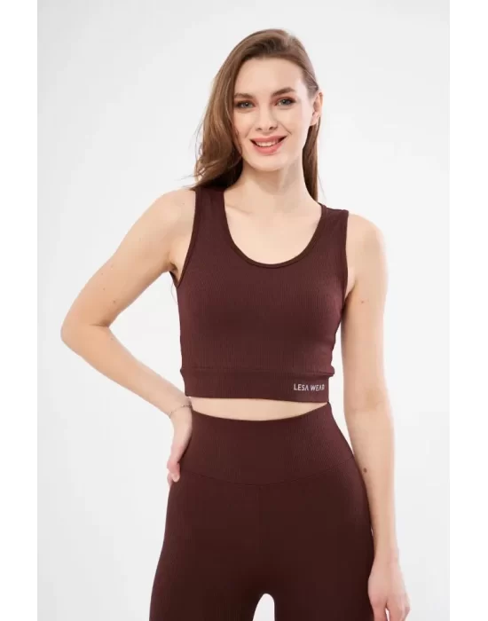 Fitilli Baskılı Crop - Bordo