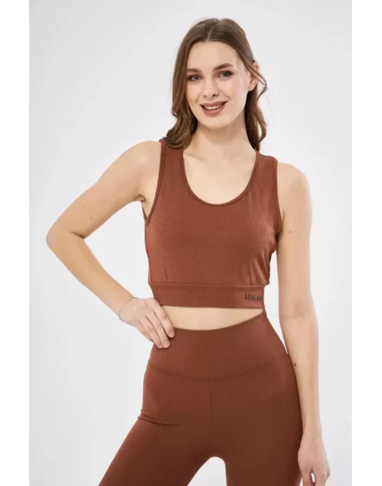 Fitilli Baskılı Crop - Kahve